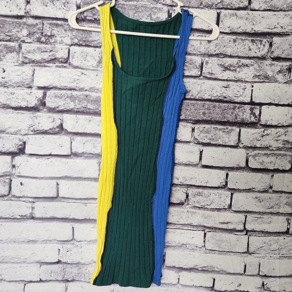 Green Blue & Yellow Color block Bodycon Mini Dress - XS - Picture 1 of 2